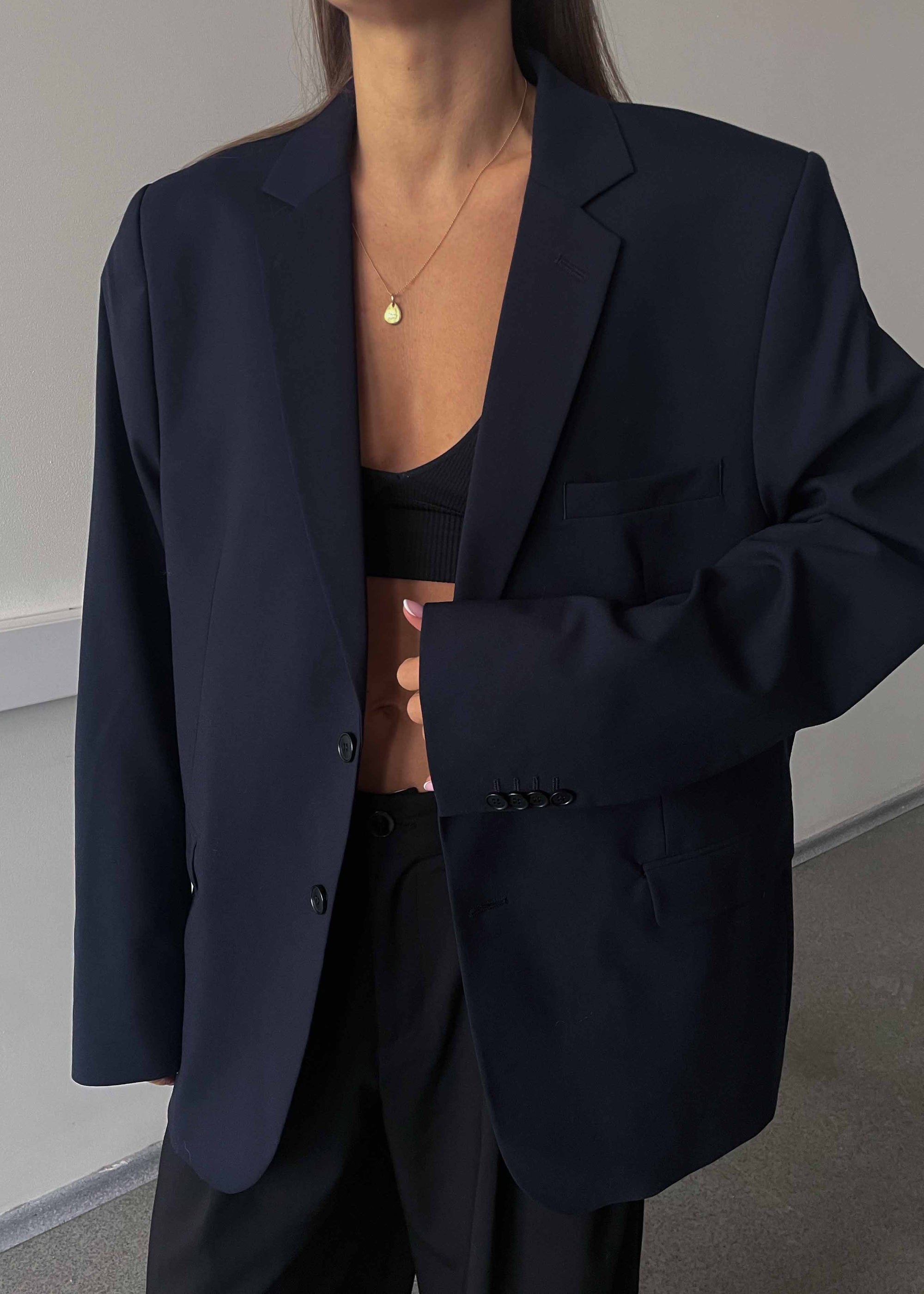 Vintage Navy Blue Oversized Blazer