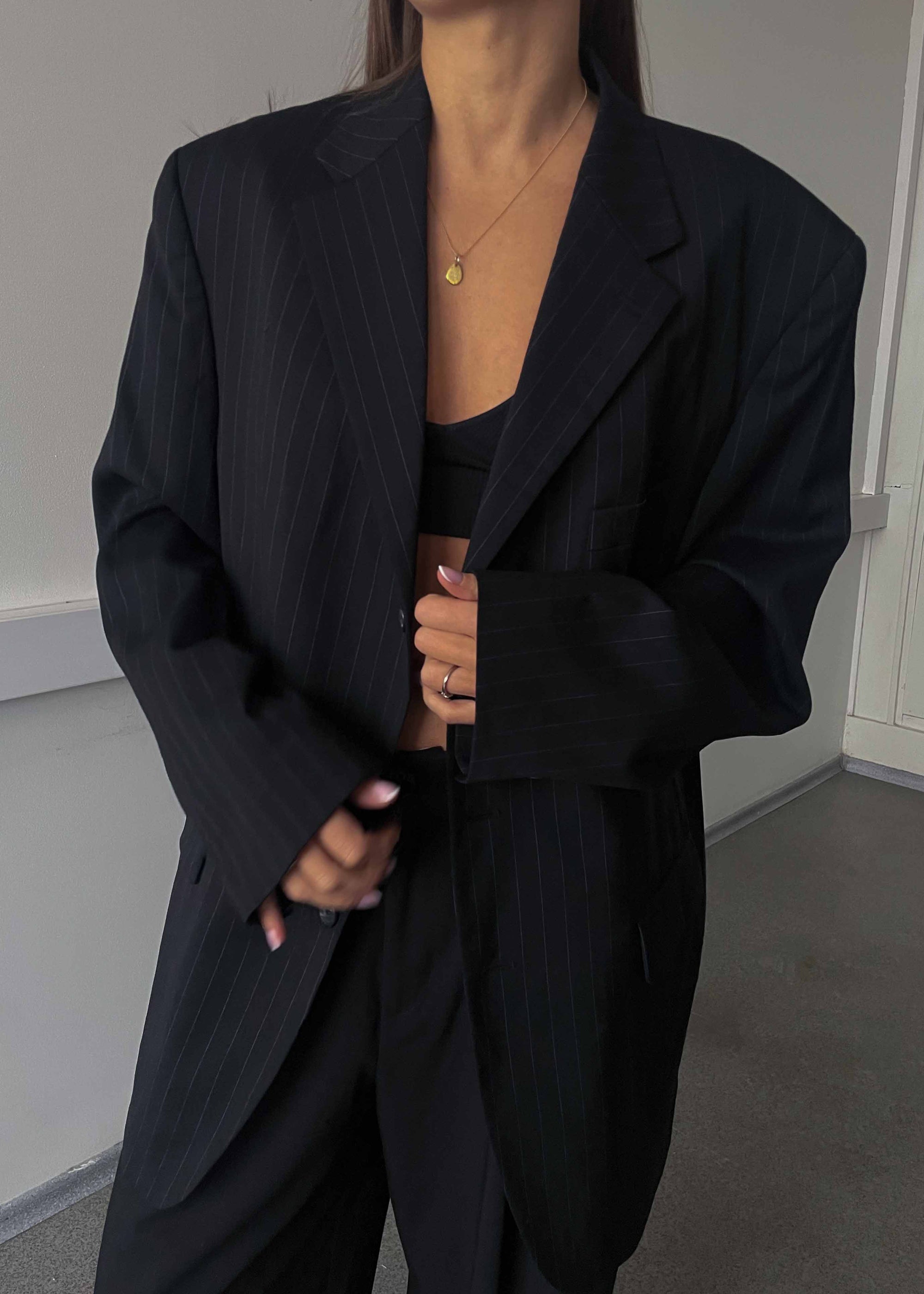 Vintage Black Striped Oversized 100% WOOL Blazer by Chaps by RALPH LAUREN