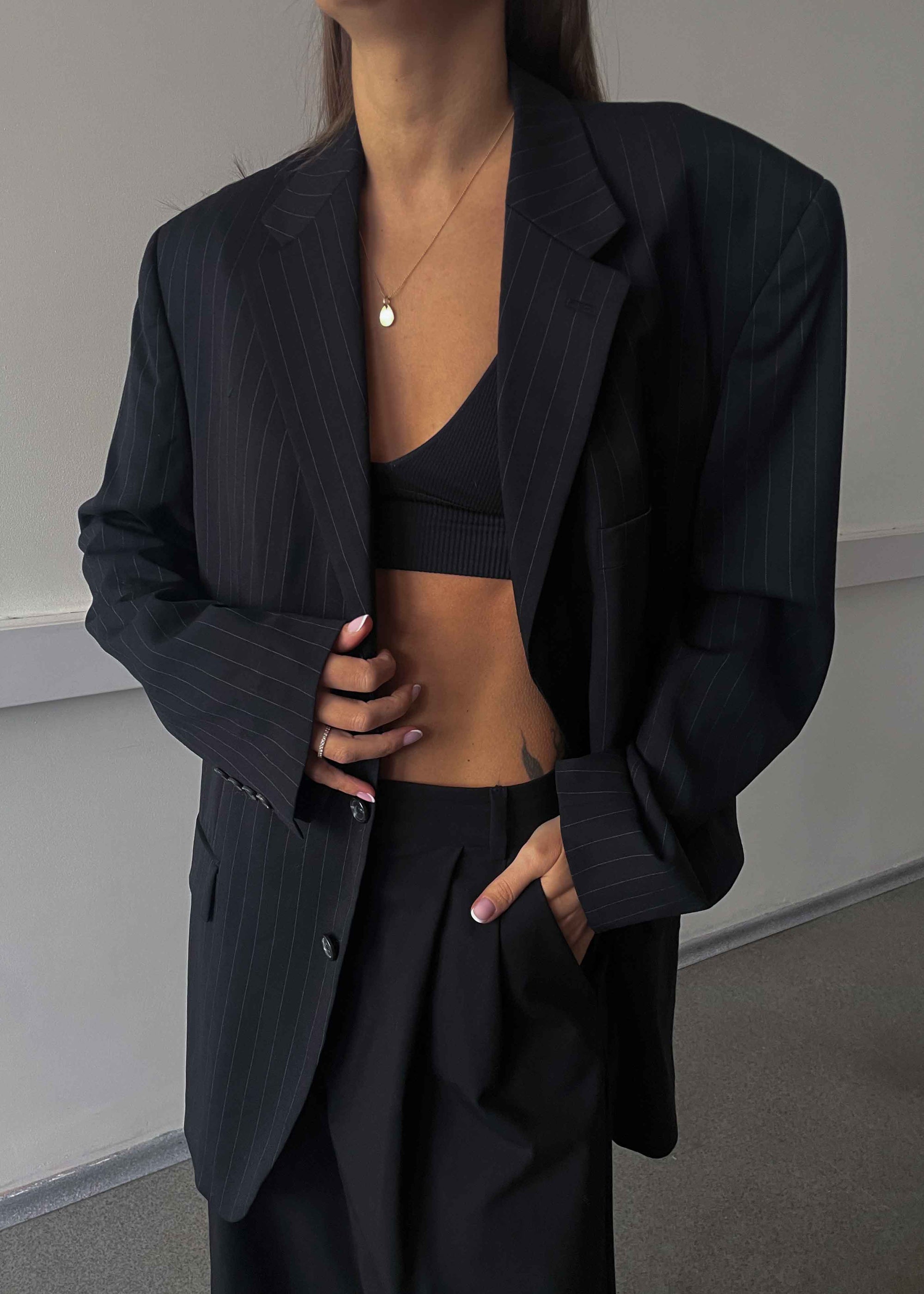 Vintage Black Striped Oversized 100% WOOL Blazer by Chaps by RALPH LAUREN