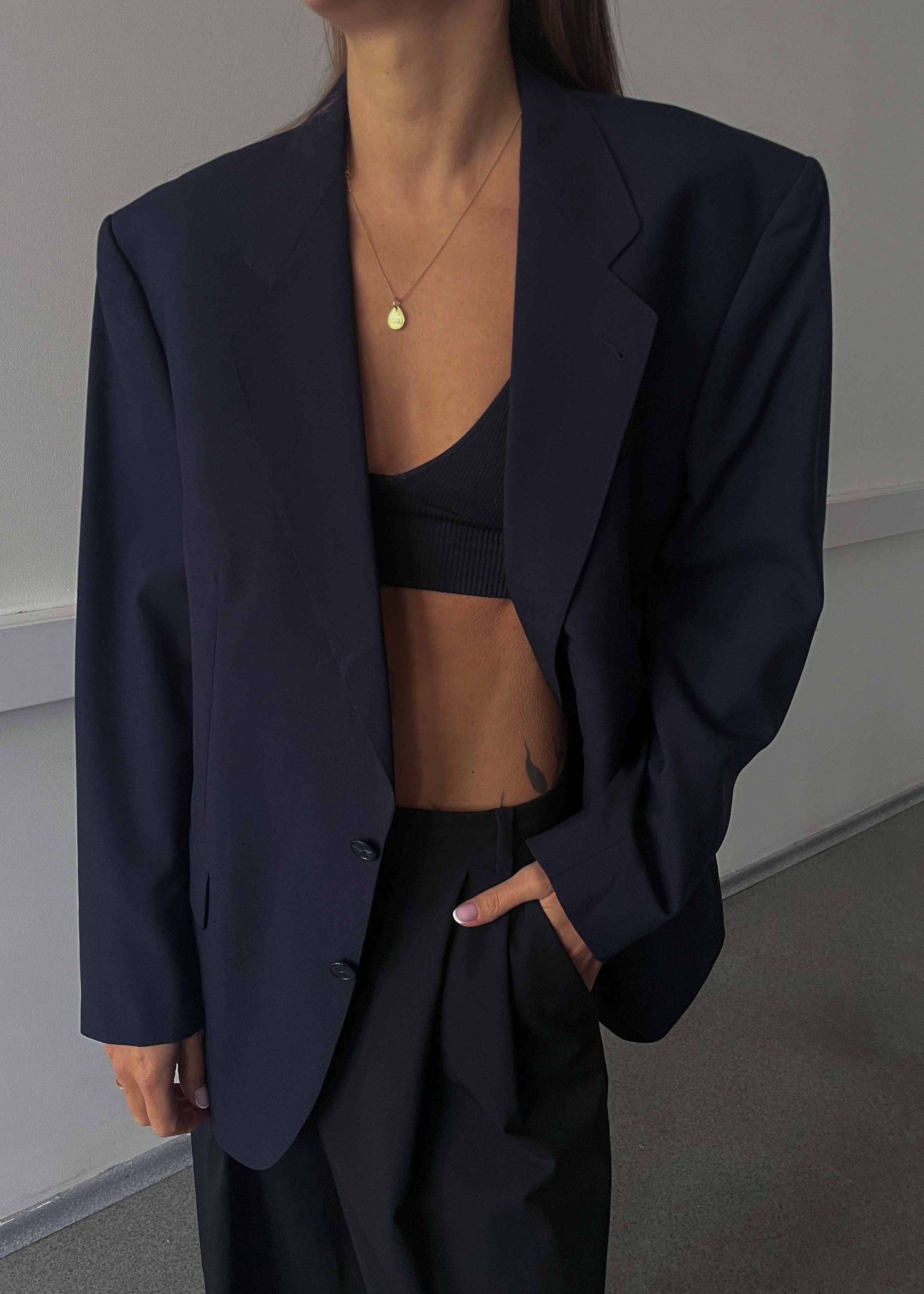 Vintage Navy Blue Classic Oversized 100% WOOL Blazer