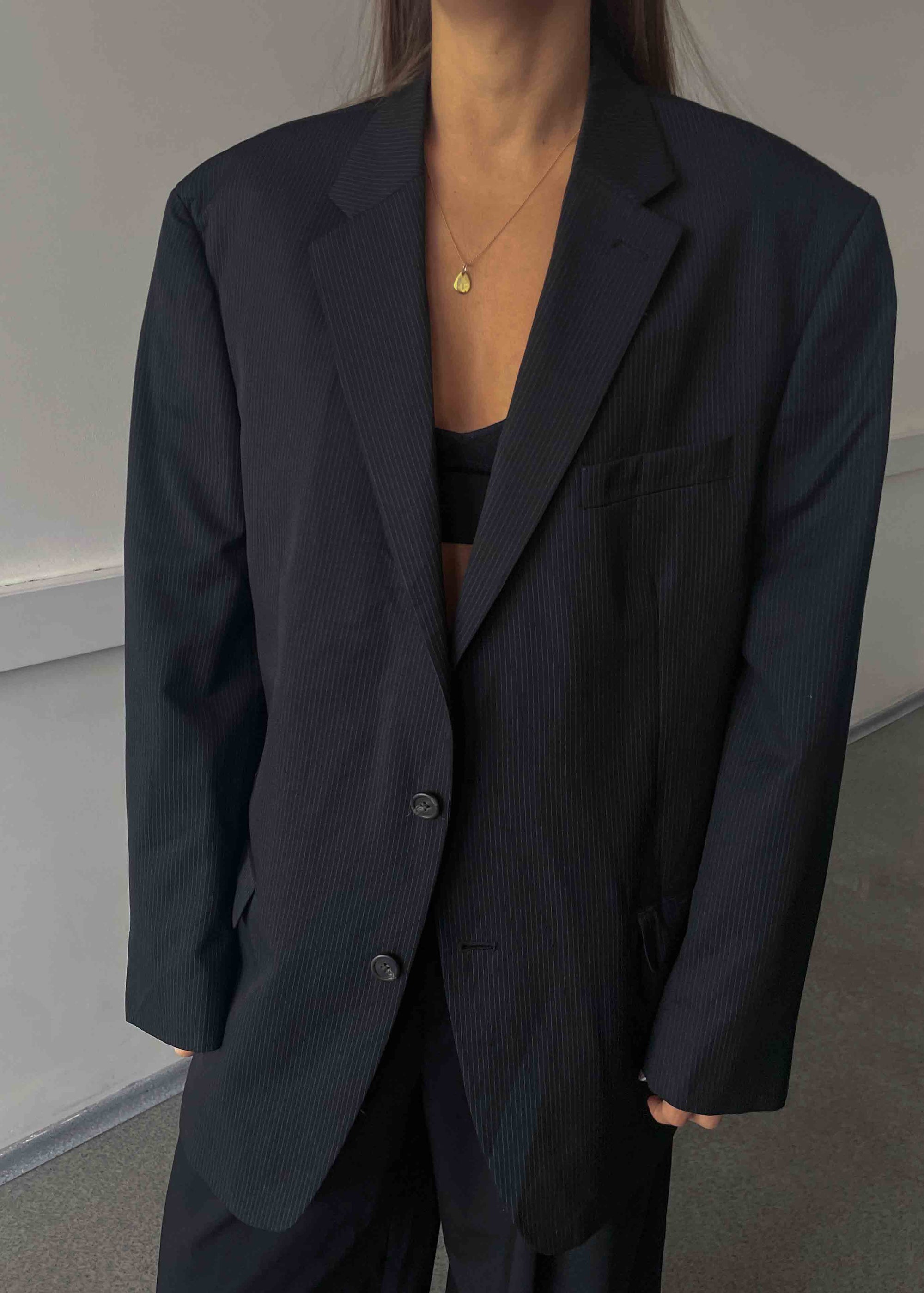 Vintage Black Striped Oversized Blazer by Chaps by RALPH LAUREN