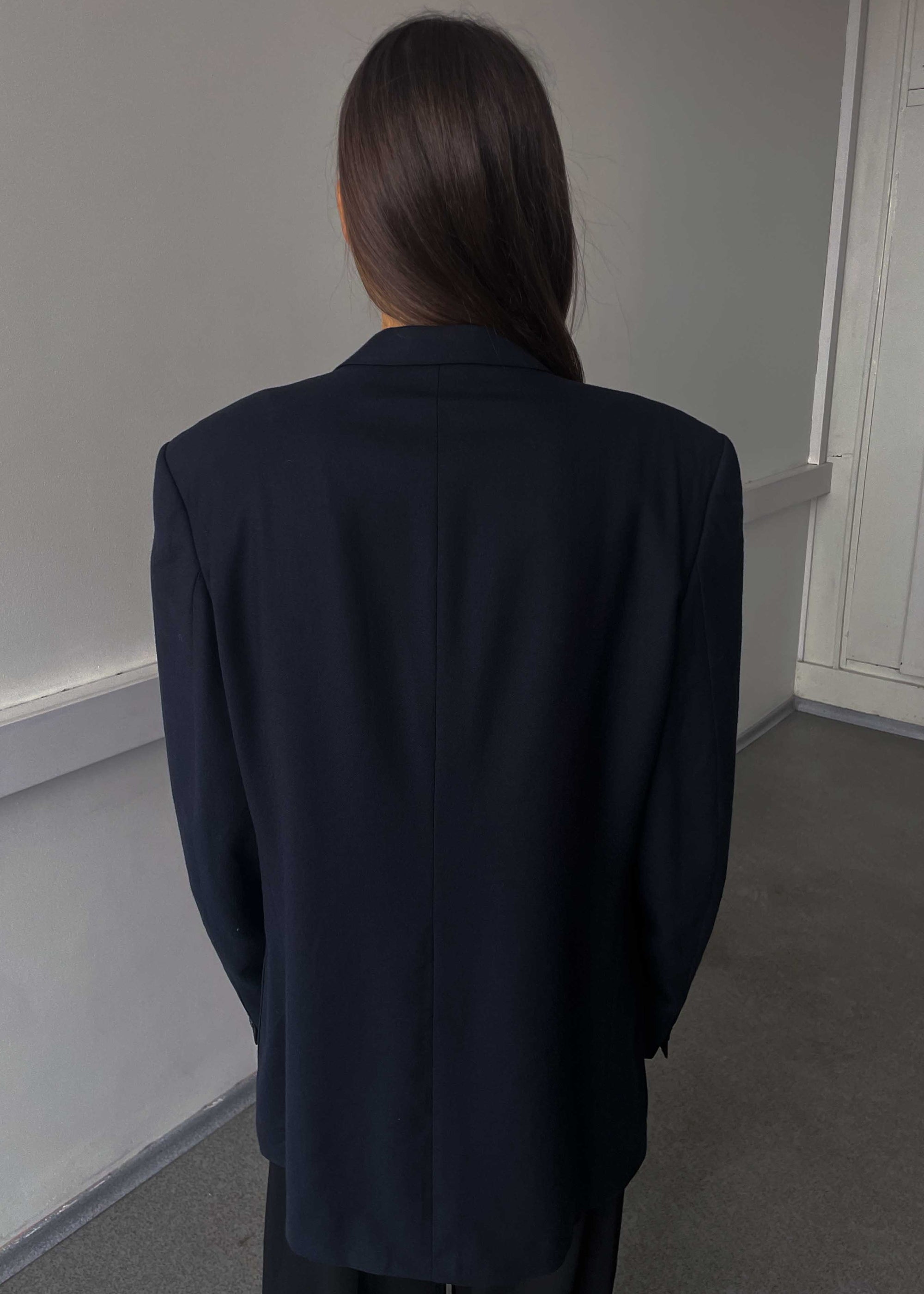 Vintage Navy Blue Brushed Wool Oversized Blazer