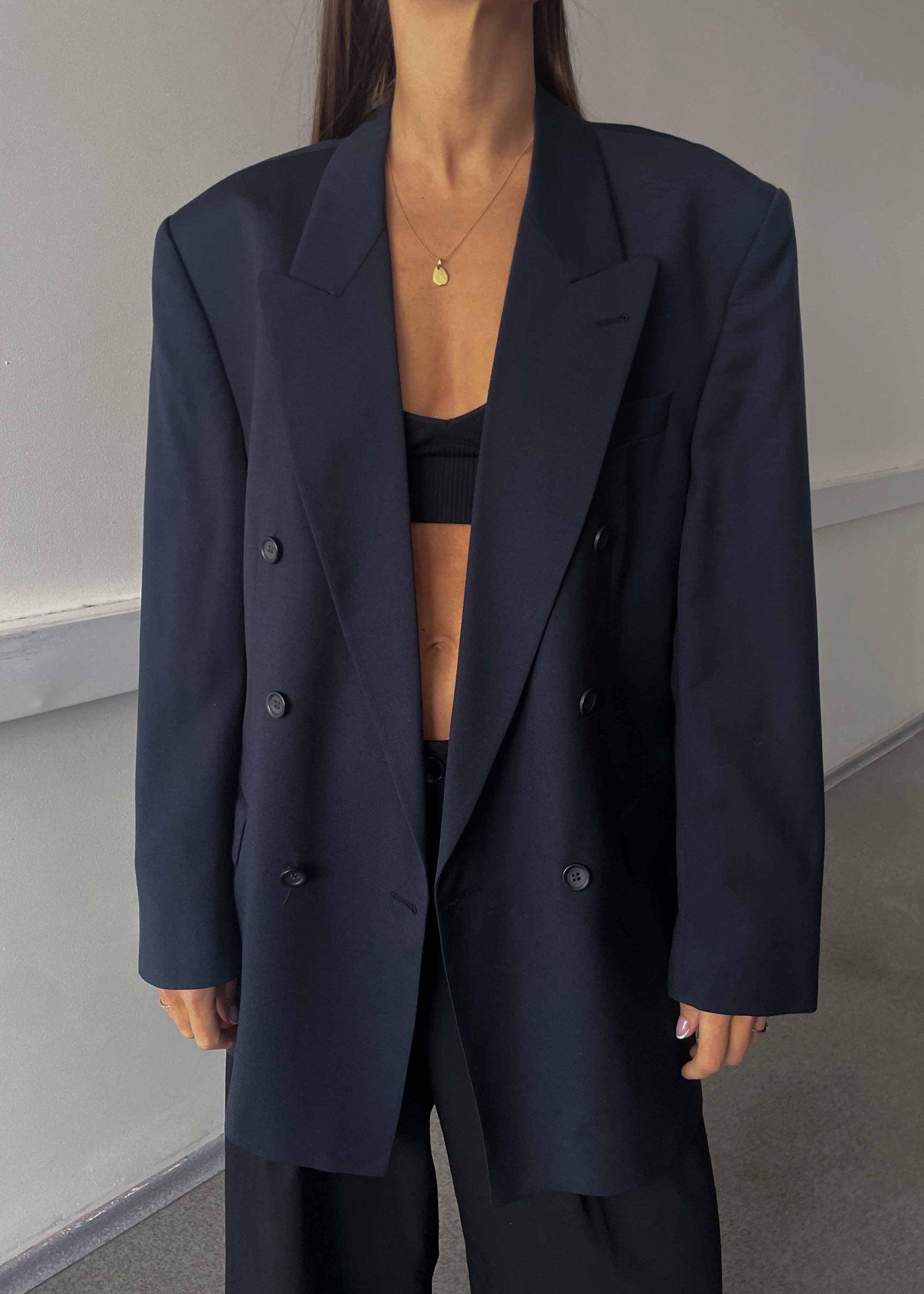 Vintage Navy Blue Oversized Double Breasted Blazer
