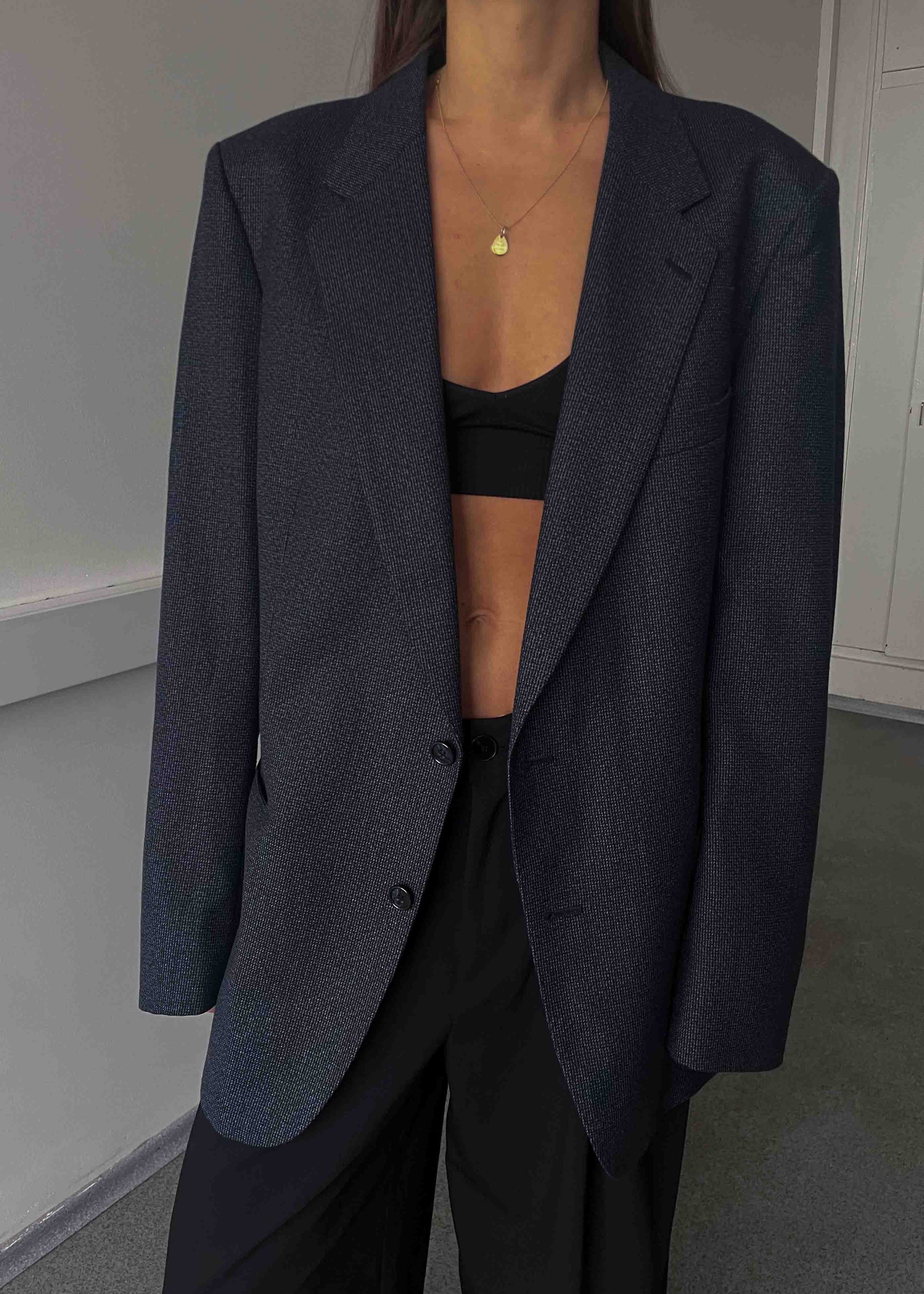 Vintage Blue Patterned Oversized Blazer