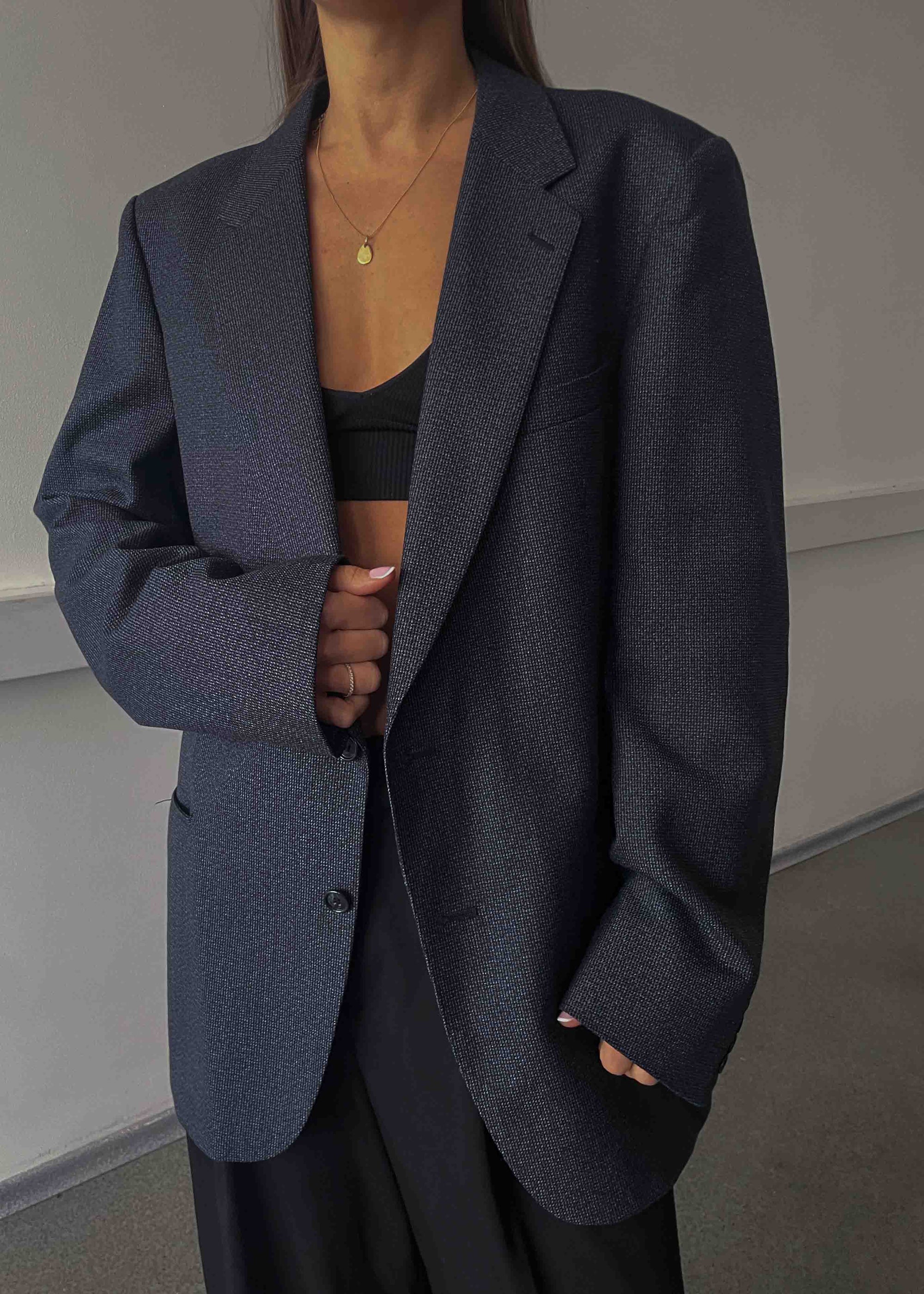 Vintage Blue Patterned Oversized Blazer