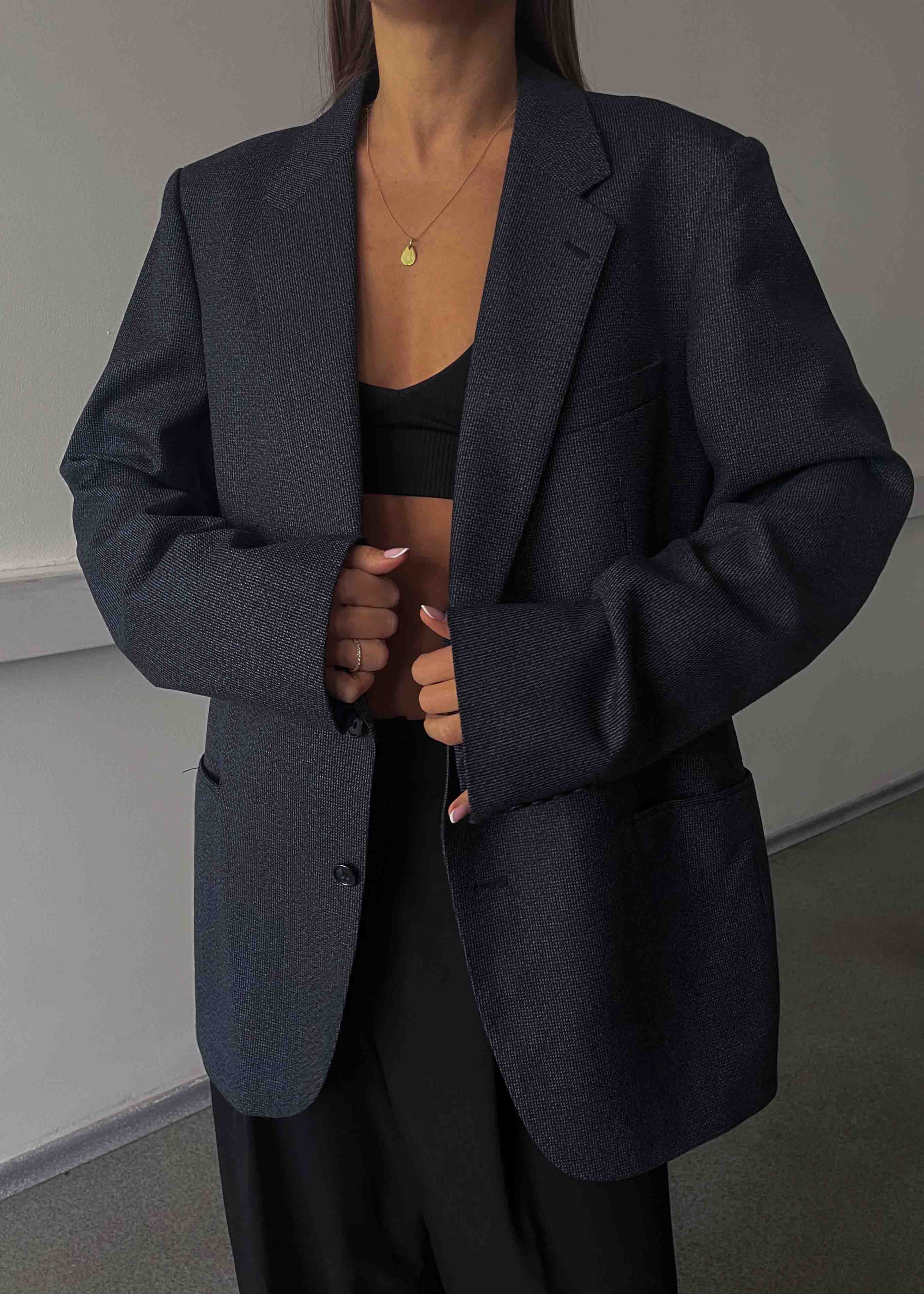 Vintage Blue Patterned Oversized Blazer