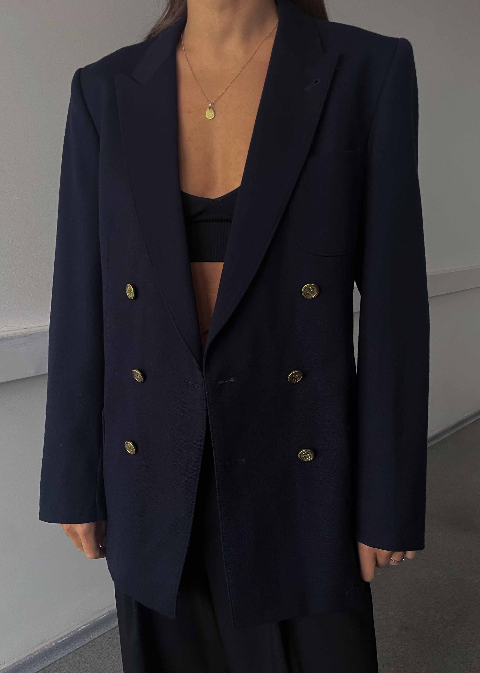 Vintage Navy Blue Oversized 100% WOOL Double Breasted Blazer