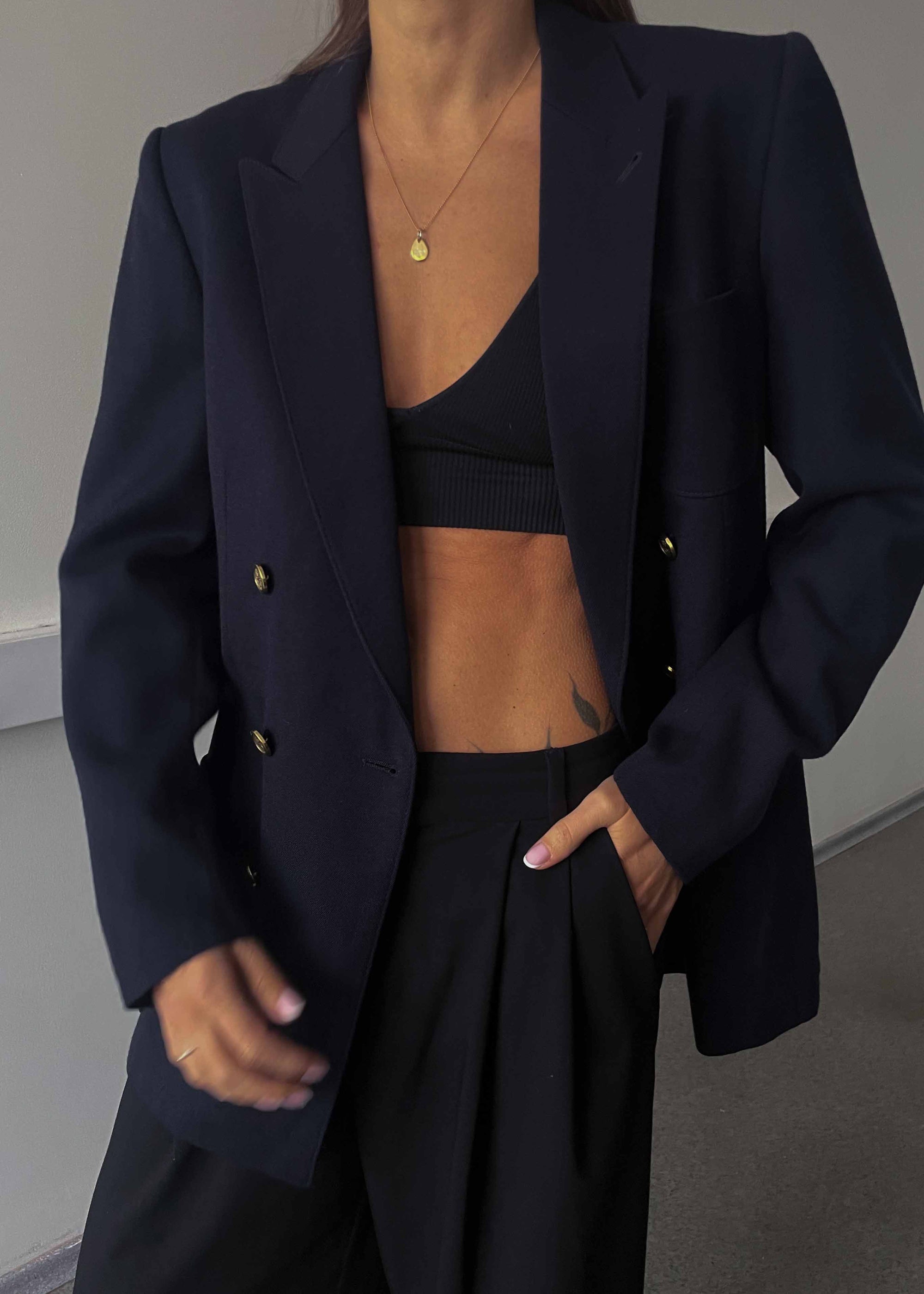 Vintage Navy Blue Oversized 100% WOOL Double Breasted Blazer