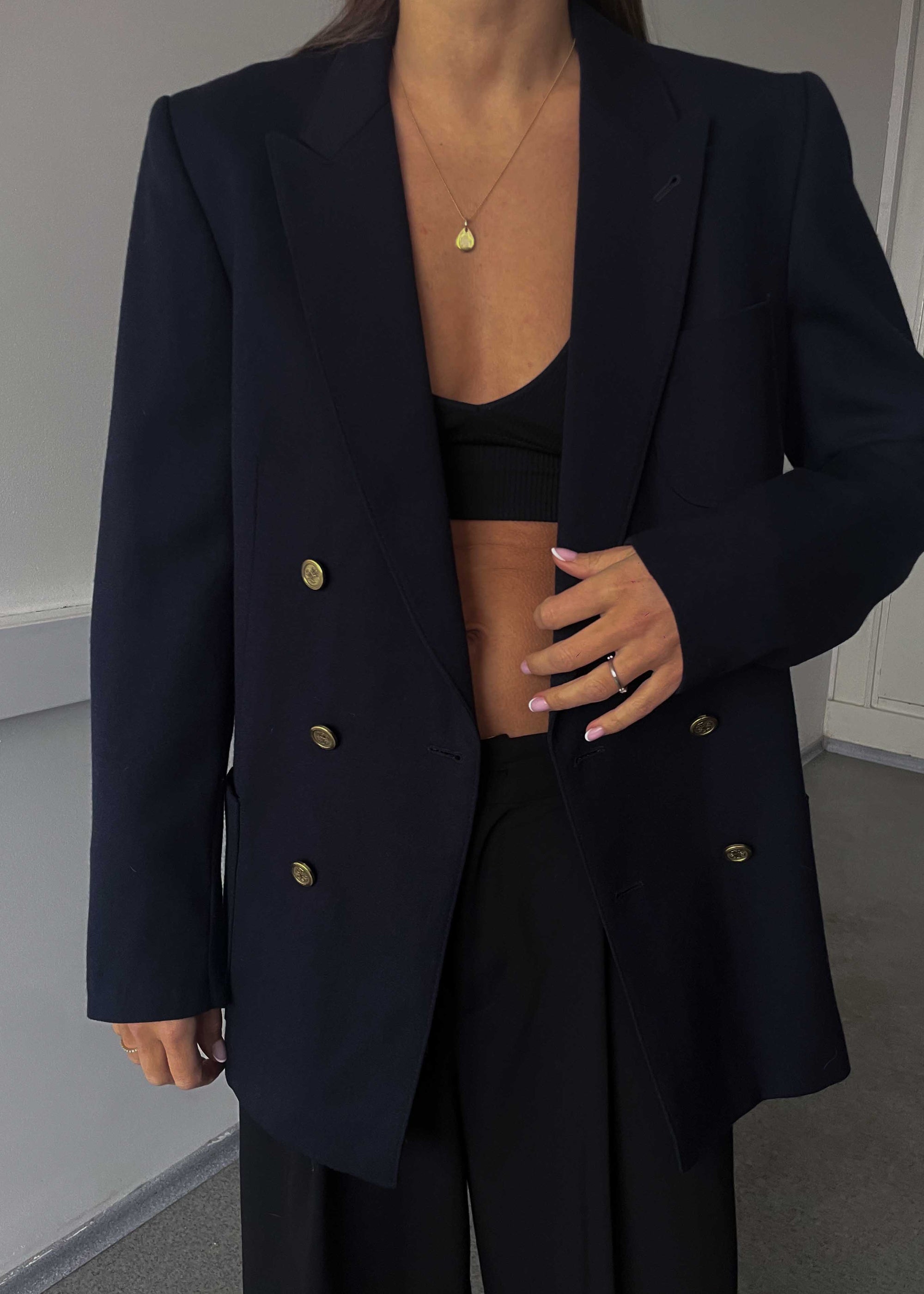Vintage Navy Blue Oversized 100% WOOL Double Breasted Blazer