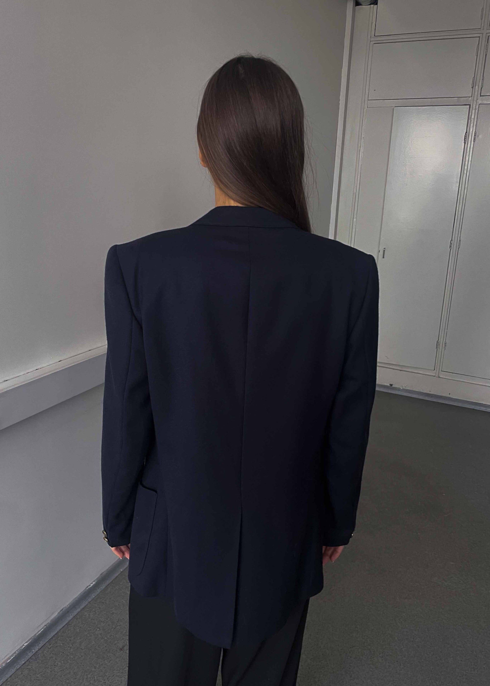 Vintage Navy Blue Oversized 100% WOOL Double Breasted Blazer