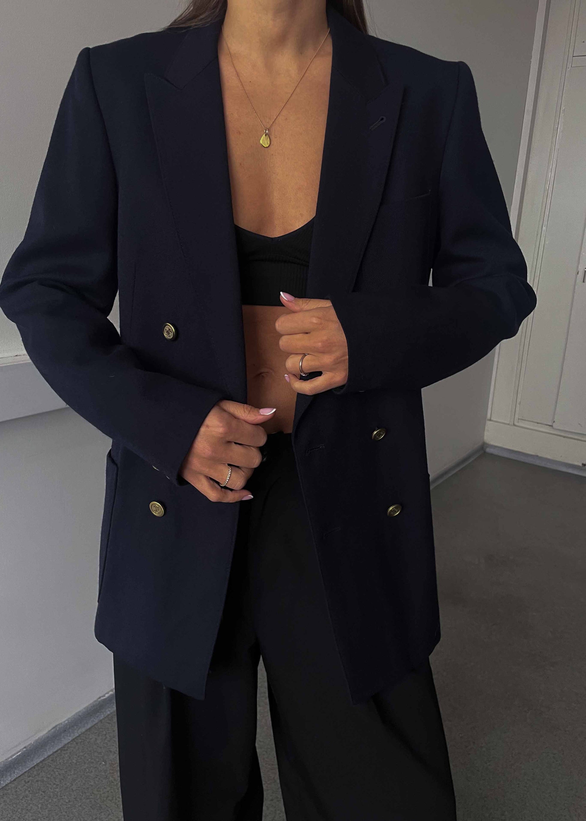 Vintage Navy Blue Oversized 100% WOOL Double Breasted Blazer